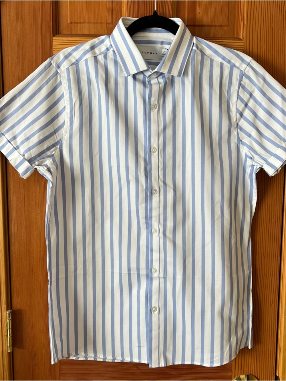 Topman Blue and White Vertical Stripe Short Sleeve Shirt